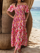 Load image into Gallery viewer, Slit Floral Off-Shoulder Short Sleeve Dress