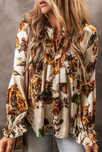 Load image into Gallery viewer, Printed Notched Long Sleeve Blouse