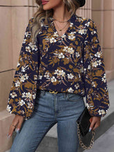 Load image into Gallery viewer, Floral Notched Balloon Sleeve Blouse
