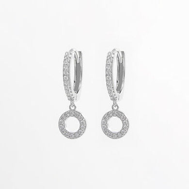 925 Sterling Silver Inlaid Zircon Hoop Dangle Earrings