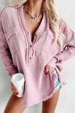 Load image into Gallery viewer, Texture Half Button Raw Hem Sweatshirt