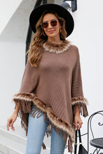 Load image into Gallery viewer, Faux Fur Trim Fringed Poncho