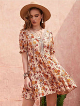 Load image into Gallery viewer, Floral V-Neck Flounce Sleeve Ruffle Hem Dress