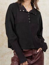Load image into Gallery viewer, Ribbed Knit Henry Collar Loose Fitting Long Sleeve Top