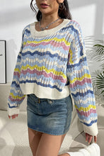 Load image into Gallery viewer, Striped Openwork Dropped Shoulder Sweater