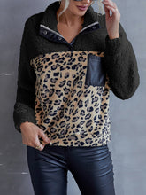 Load image into Gallery viewer, Leopard Quarter-Snap Teddy Sweatshirt