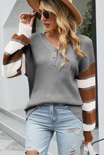 Load image into Gallery viewer, Color Block V-Neck Dropped Shoulder Sweater