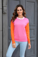 Load image into Gallery viewer, Round Neck Contrast Color Dropped Shoulder Sweater