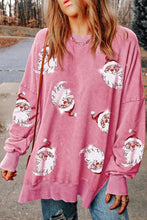 Load image into Gallery viewer, Sequin Santa Drop Shoulder Slit Sweatshirt