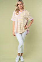 Load image into Gallery viewer, White Birch Full Size Striped Short Sleeve Drawstring Hooded Top