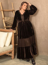Load image into Gallery viewer, Plus Size V-Neck Balloon Sleeve Maxi Dress