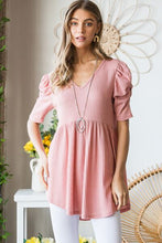 Load image into Gallery viewer, Heimish Full Size Waffle Knit V-Neck Babydoll Top