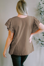 Load image into Gallery viewer, Plus Size Eyelet Round Neck Short Sleeve Blouse