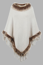 Load image into Gallery viewer, Faux Fur Trim Fringed Poncho