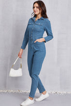 Load image into Gallery viewer, Snap Down Denim Jumpsuit with Pockets