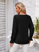 Load image into Gallery viewer, Applique V-Neck Flounce Sleeve T-Shirt