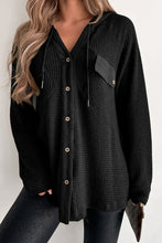 Load image into Gallery viewer, Waffle-Knit Button Up Drawstring Hoodie