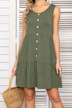 Load image into Gallery viewer, Decorative Button Scoop Neck Sleeveless Tiered Dress