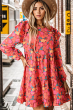Load image into Gallery viewer, Printed Ruffle Trim Balloon Sleeve Tiered Dress
