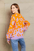 Load image into Gallery viewer, Woven Right Leopard Round Neck Dropped Shoulder Sweater