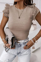 Load image into Gallery viewer, Lace Detail Round Neck Cap Sleeve T-Shirt