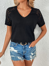 Load image into Gallery viewer, Lace Detail V-Neck Short Sleeve T-Shirt