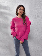 Load image into Gallery viewer, Ruffled Round Neck Dropped Shoulder Sweater