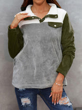 Load image into Gallery viewer, Color Block Collared Sweatshirt with Pockets