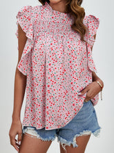 Load image into Gallery viewer, Ruffled Ditsy Floral Mock Neck Cap Sleeve Blouse