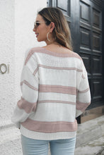 Load image into Gallery viewer, Striped V-Neck Drop Shoulder Sweater