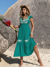 Load image into Gallery viewer, Embroidered Square Neck Cap Sleeve Dress