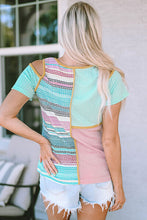 Load image into Gallery viewer, Patchwork Round Neck Cold Shoulder T-Shirt