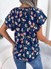 Load image into Gallery viewer, Floral Tie Neck Flutter Sleeve Blouse