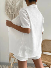 Load image into Gallery viewer, Button Up Short Sleeve Shirt and Drawstring Shorts Set