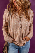 Load image into Gallery viewer, Half Button Dropped Shoulder Long Sleeve T-Shirt