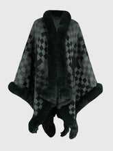 Load image into Gallery viewer, Checkered Faux Fur Trim Poncho