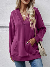 Load image into Gallery viewer, V-Neck Drop Shoulder Long Sleeve Hoodie