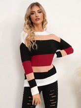 Load image into Gallery viewer, Striped Round Neck Dropped Shoulder Sweater