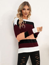 Load image into Gallery viewer, Striped Round Neck Dropped Shoulder Sweater