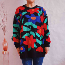 Load image into Gallery viewer, Floral Print Round Neck Drop Shoulder Sweater