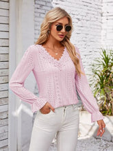 Load image into Gallery viewer, Applique V-Neck Flounce Sleeve T-Shirt