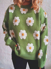 Load image into Gallery viewer, Flower Round Neck Long Sleeve Sweater