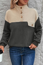 Load image into Gallery viewer, Color Block Quarter Button Dropped Shoulder Sweatshirt