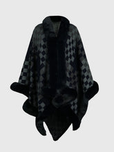 Load image into Gallery viewer, Checkered Faux Fur Trim Poncho