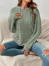 Load image into Gallery viewer, Ribbed Dropped Shoulder Drawstring Hoodie