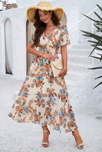 Load image into Gallery viewer, Smocked Floral V-Neck Short Sleeve Dress