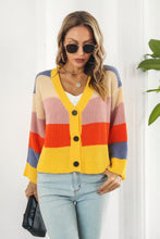 Load image into Gallery viewer, Color Block Button-Down Dropped Shoulder Cardigan