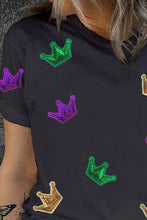 Load image into Gallery viewer, Plus Size Sequin Crown Print Round Neck T-Shirt
