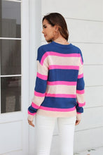 Load image into Gallery viewer, Color Block Round Neck Dropped Shoulder Sweater