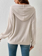 Load image into Gallery viewer, Ribbed Dropped Shoulder Drawstring Hoodie